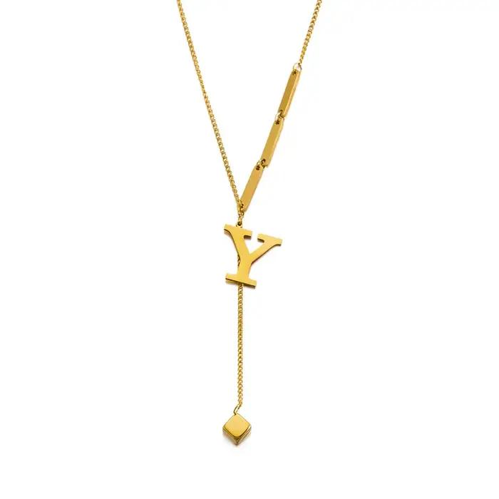 Acier inoxydable Métal 26 Lettres Anglaises Collier pour Femmes Or Document A-Z Initiale Gland Clavicule Tour De Cou Conception Fouet Bijoux