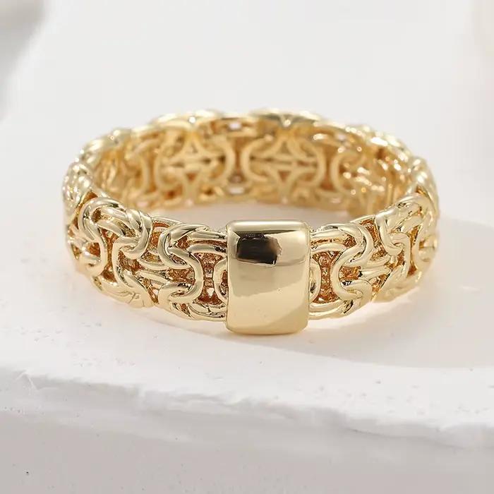 Bague plaquée or style hip-hop vintage en forme de chaîne pour femmes et hommes