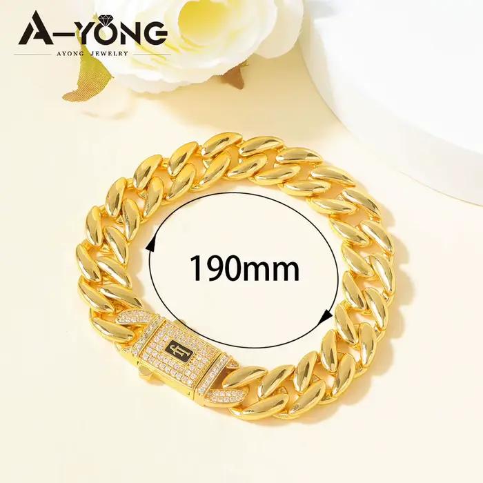 Bracelet Hip Hop de Luxe Dubaï Plaqué Or 21 carats Zirconium Italien Bracelets Cubains Tendance Bijoux Punk pour Femmes Arabes Événements et Fêtes