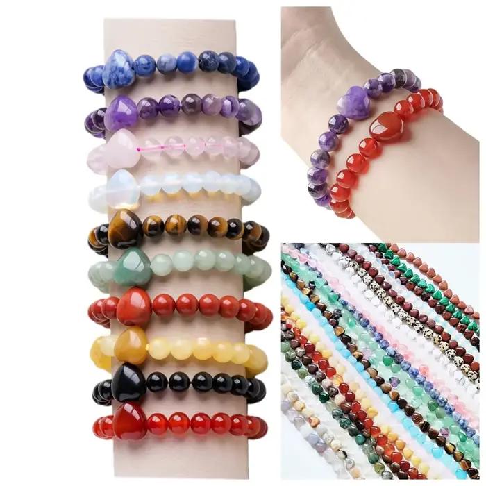 Bracelet en pierres précieuses naturelles avec pendentif cœur pour femmes, décontracté et sportif, pour occasions spéciales et quotidiennes