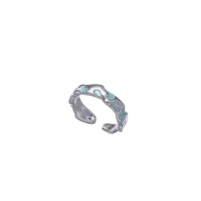 Bague ouverte argentée style bohème avec incrustation émail turquoise ajustable pour femme idéale pour le quotidien et les occasions spéciales
