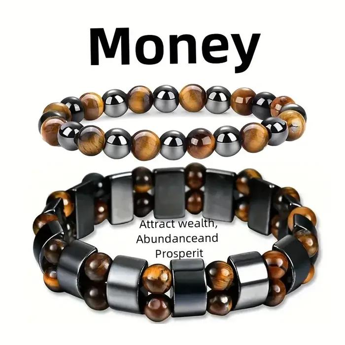 Bracelets en pierre œil de tigre et hématite magnétique pour hommes et femmes, pour attirer l'abondance spirituelle, l'argent et la richesse, bijoux porte-bonheur