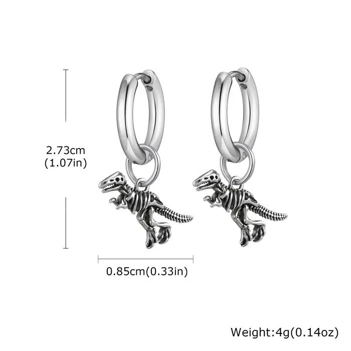 Boucles d'oreilles créoles de dinosaure hypoallergénique en acier inoxydable pour homme passionné d'histoire jurassique et de science