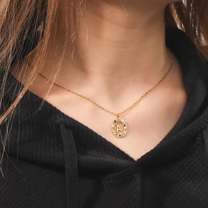 Cazador Zcompresses sur Initiale Lettre Collier pour Femmes Strass A-Z Alphabet