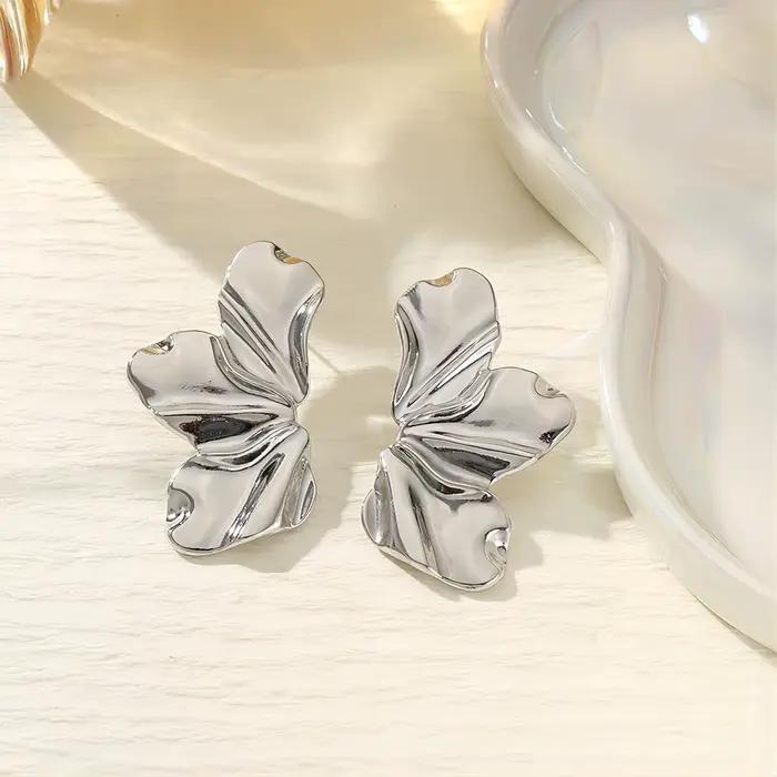 Cefiri 48mm or blanc/plaqué or pétale boucle d'oreille pour les femmes en alliage de Zinc fleur boucles d'oreilles simples bijoux cadeau pour noël