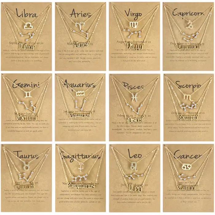 Collier des 12 Constellations à la Mode avec Pendentifs en Alliage de Zinc pour Femme Occasions Spéciales