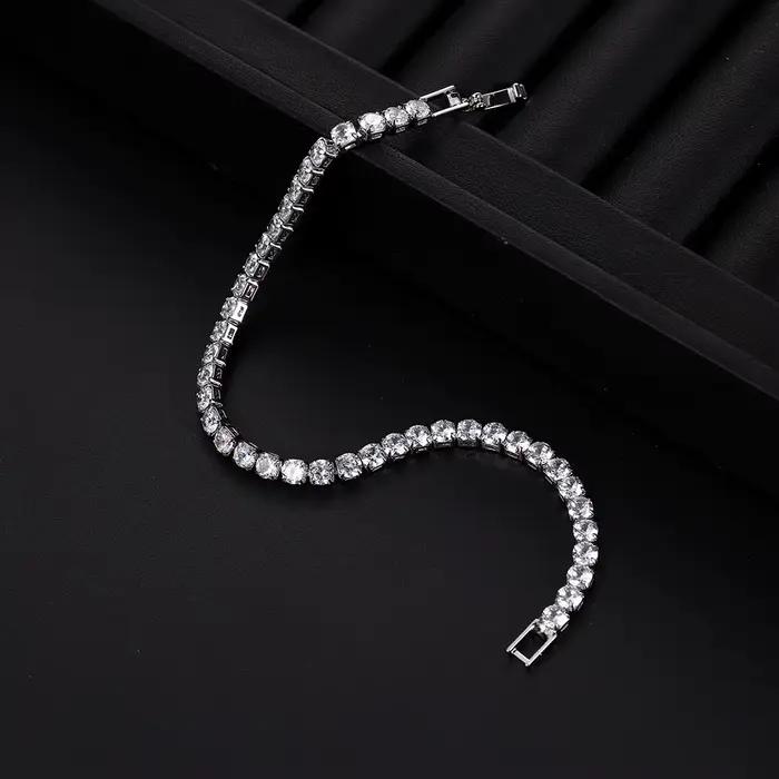 Luxe Hiphop glacé 4mm cubique zircone cristal Tennis Bracelets pour femme hommes couleur or argent