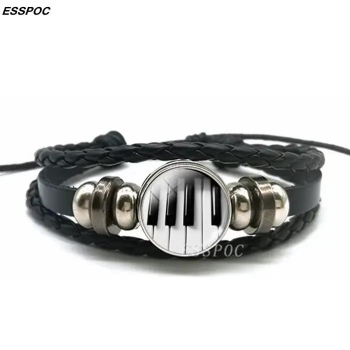 Bracelet multi-couches en cuir pour hommes et femmes, clavier de Piano, boucle, bijoux faits à la main, cadeau pour enseignant en musique