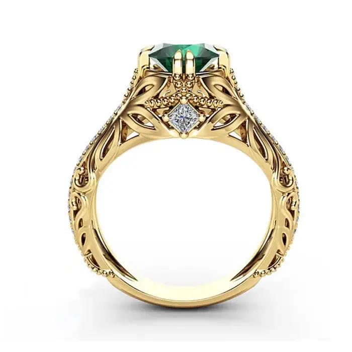 Bague émeraude couleur or 14K pour femmes Anillos De Bizuteria Anillos Mujer bijoux en or 14 K bague