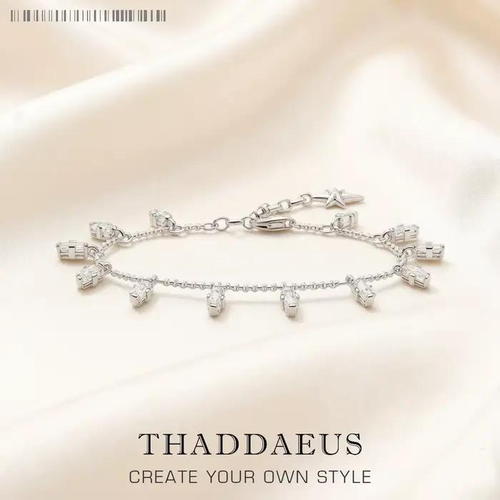 Bracelet chaîne et maillons en argent Sterling 925 pierres zirconium coupe baguette pour femme