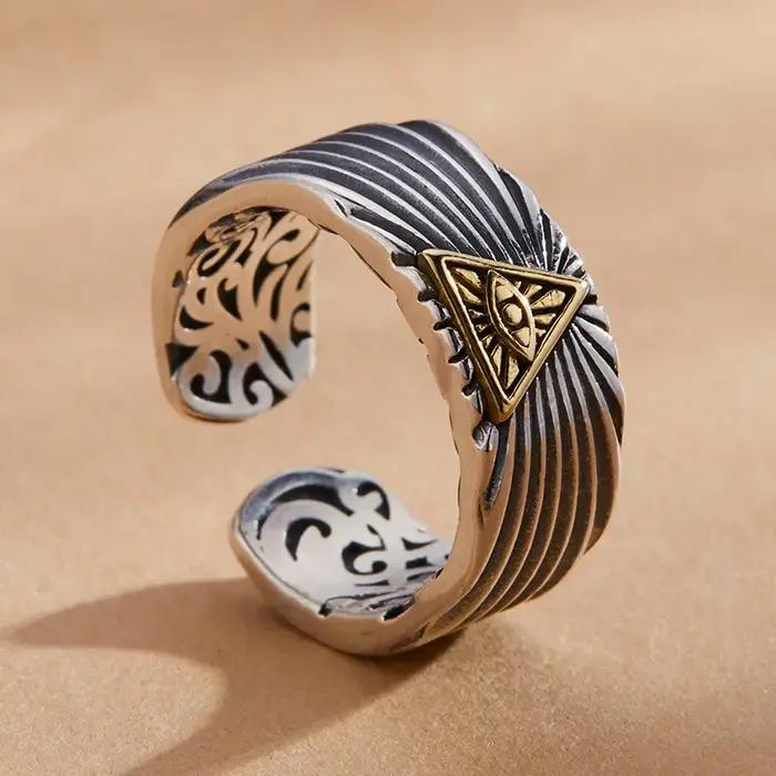 Bague rétro œil de Providence doré pour homme et femme bijou gothique unisexe pour soirées et fêtes