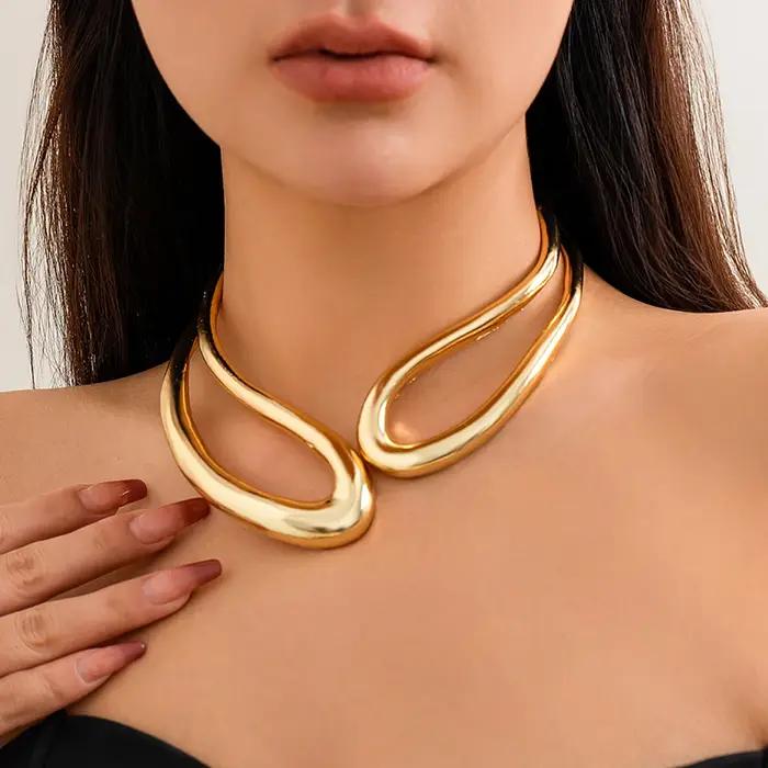 Salircon – collier ras du cou géométrique exagéré en métal