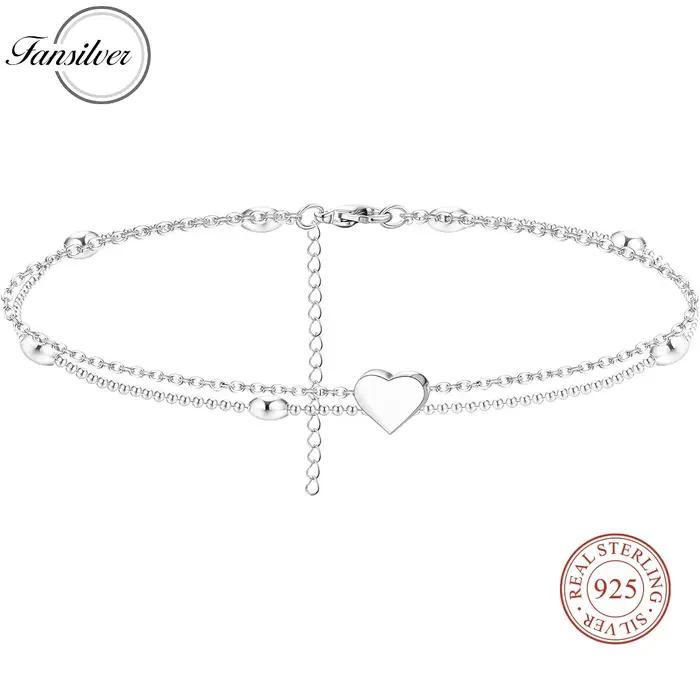 Bracelets de cheville en argent Sterling 925 pour femmes, cœur, papillon, perlé, initiales, couches,