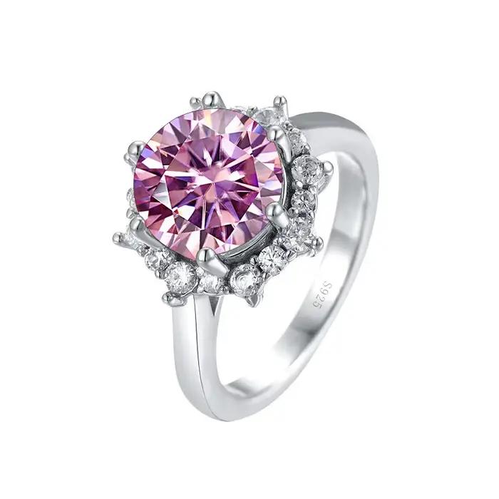 PomerceJelly Luxe 3 Carat Moissanite Diamant Bijoux S925 Bague De Mariage En Argent Sterling Pour Les Femmes Fleur En Forme De Conception Size5-9