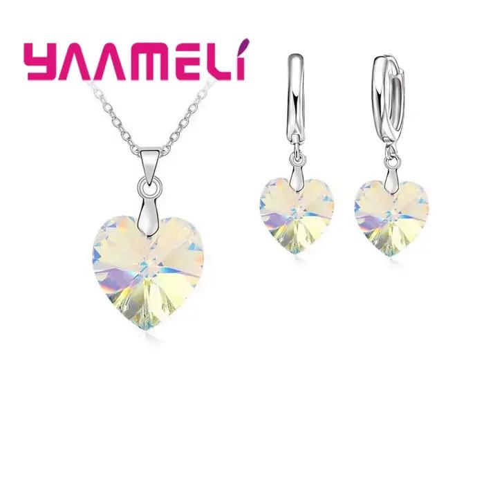 Ensemble de bijoux de mariée en argent Sterling 925 avec pendentifs en cristal pour femmes occasions spéciales romantiques