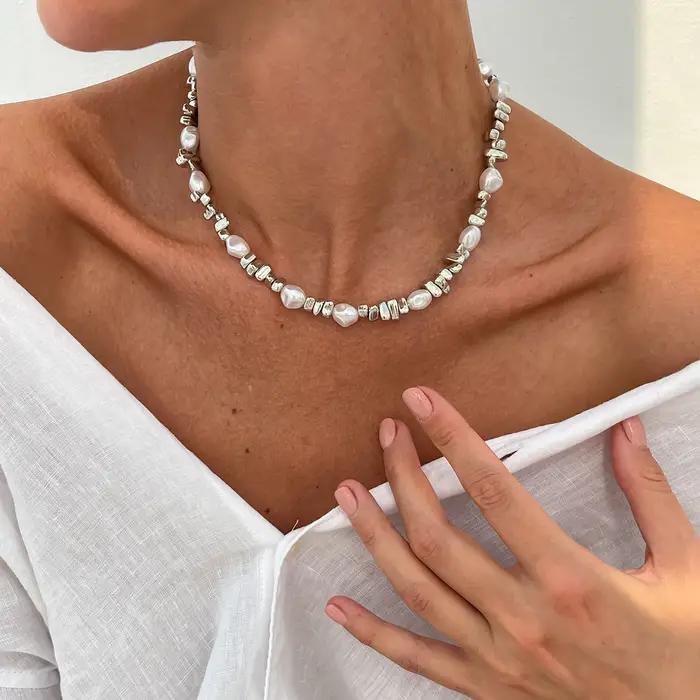 Collier ras du cou KunJoe élégant en imitation perle pour femmes, couleur or rétro, chaîne de clavic