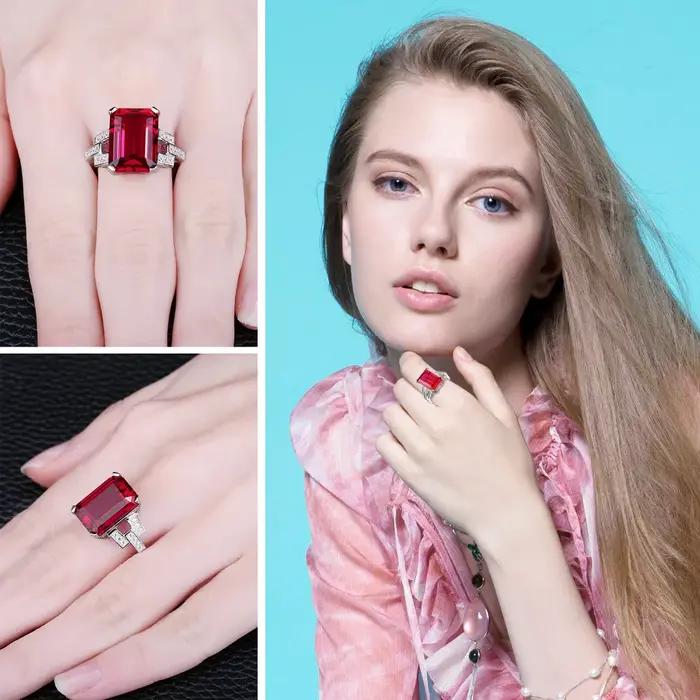 9.1ct rouge créé rubis 925 en argent Sterling Solitaire bague de fiançailles de mariage pour les femmes fête bijoux