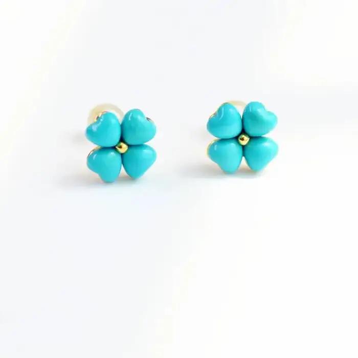 Boucles d'oreilles en argent plaquées pour femmes, design classique, coeur bleu, occasion spéciale, cadeau d'anniversaire