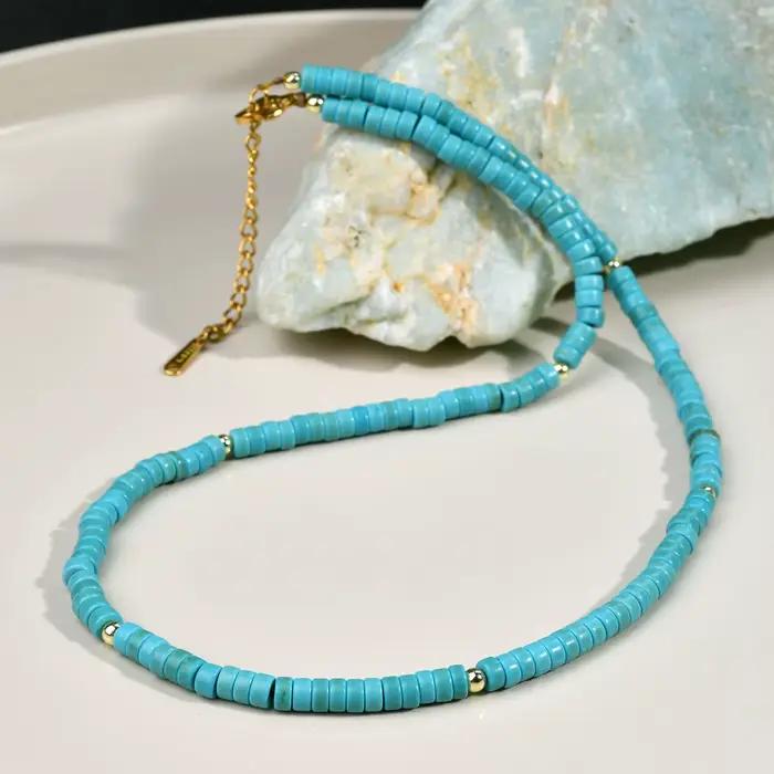 Collier perlé turquoise vintage pour femme, loisirs classiques, bijoux faits à la main, accessoires