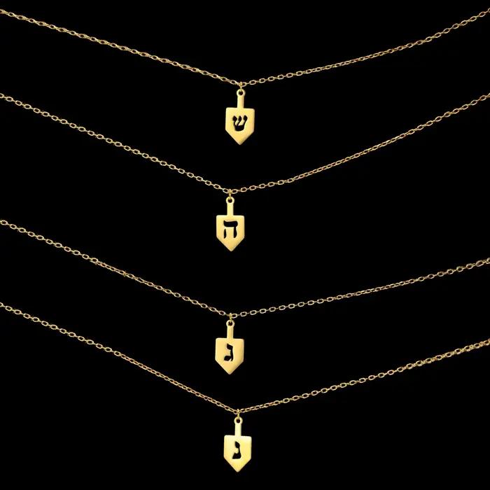 LIKGREAT Judaica hébreu pendentif collier en acier inoxydable bijoux juifs Hei nonne Shin Gimel Dreidel femmes accessoires de fête Hannu