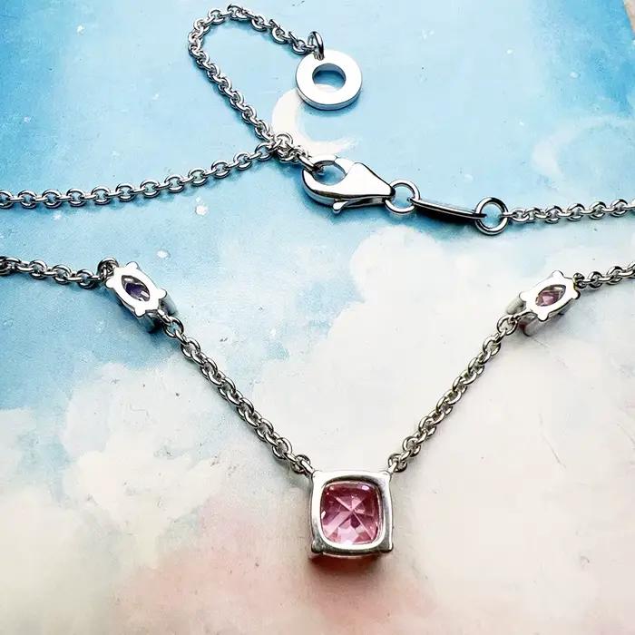 Ensemble de bijoux collier et boucles d'oreilles en pierre rose, tout nouveau cadeau romantique en argent Sterling 925 pour femmes, printemps