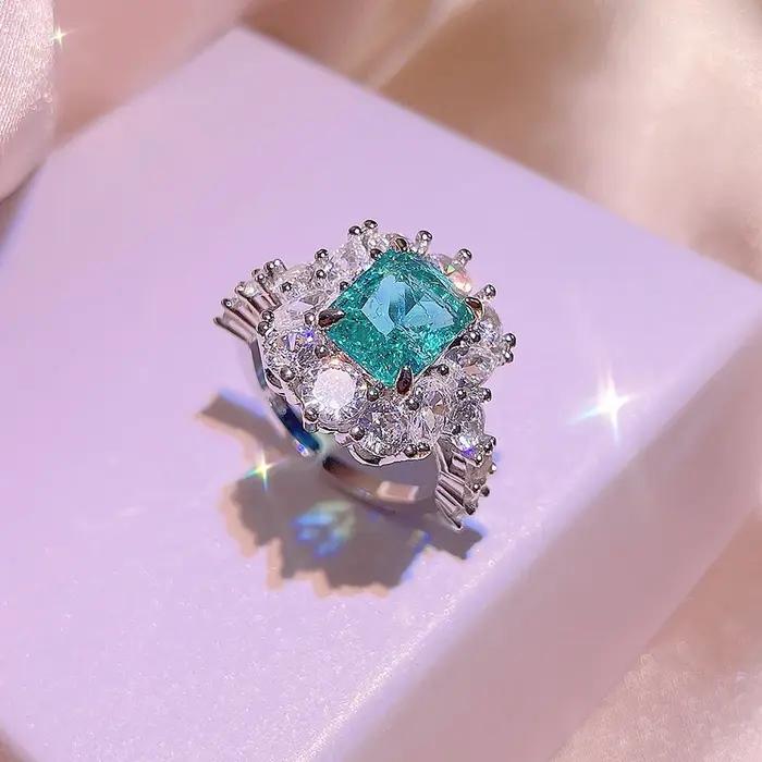 Paraiba-Ensemble de bijoux princesse Bling pour femme, boucles d'oreilles à tige, pendentif, bague r
