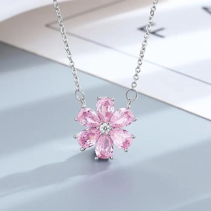 Ensemble de Bijoux en Argent Sterling 925 avec Fleurs Roses et Perles pour Occasions Spéciales Femme