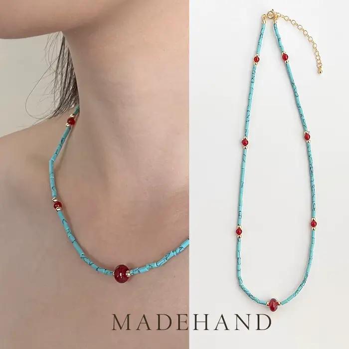 Collier ras du cou en pierre naturelle pour femmes, artisanat fait à la main, bleu, Turquoise, rouge