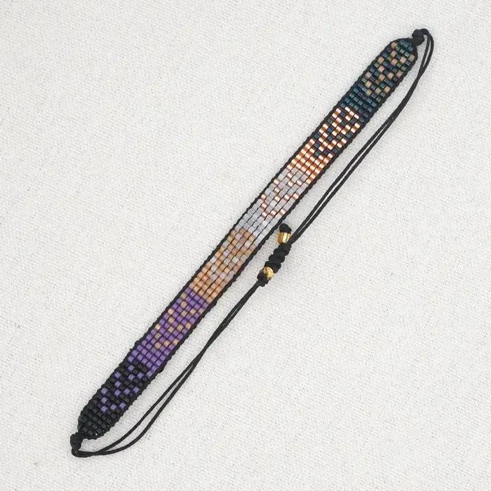 Bracelet perlé tissé à la main dégradé mode simplicité motif bohême réglable unisexe boule de riz