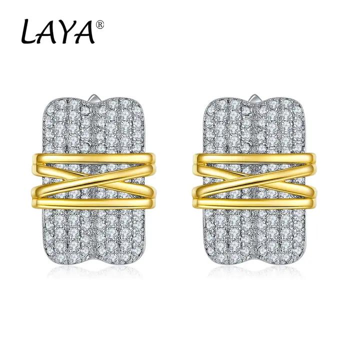 Laya Boucles D'Oreilles Ensembles De Bagues Pour Femmes En Argent Sterling 925 Mode Rétro Or Clair Multi-Lignes Brillant Zircon Original Bijoux Modernes