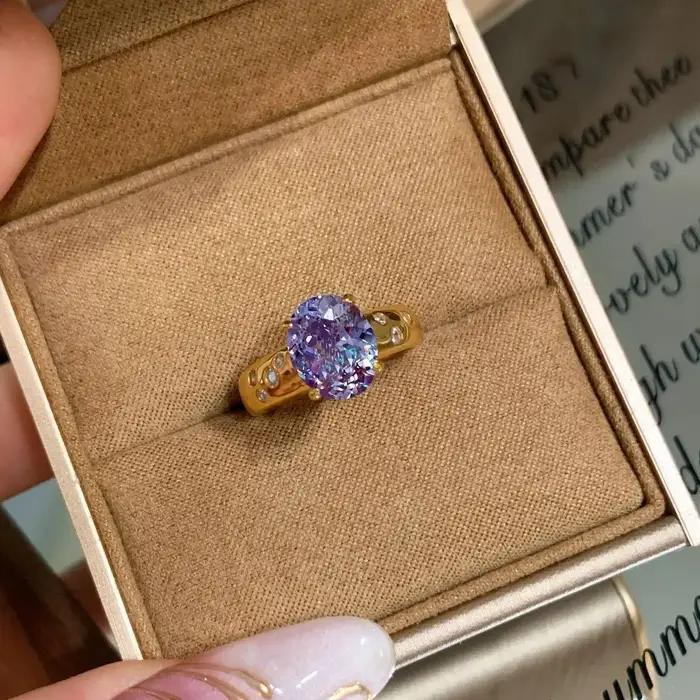 Nouvelle bague en or 18 carats plaqué diamant violet de style chinois (Zi Ji Dong Lai) - Accessoire