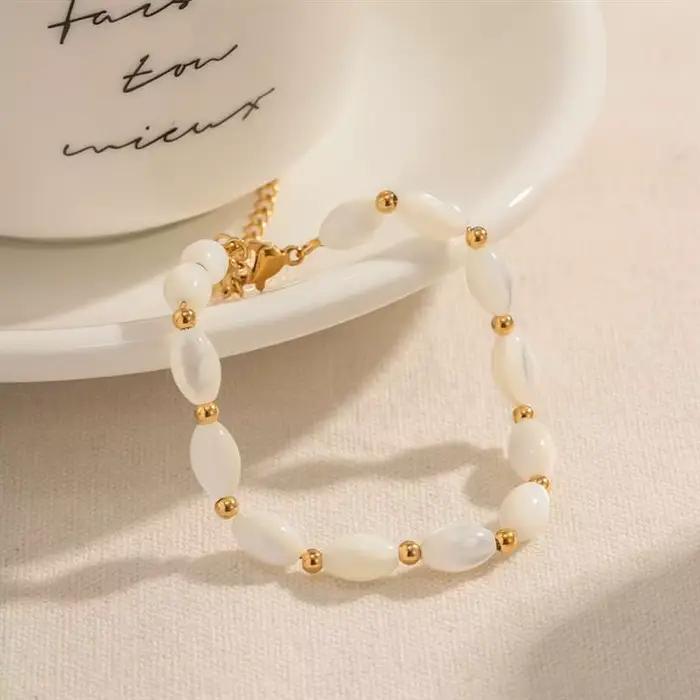 Bracelet de perles de coquillage de mer de 3mm pour femmes, bijoux sur la main, cadeau de fête, en acier inoxydable, livraison gratuite, tendance