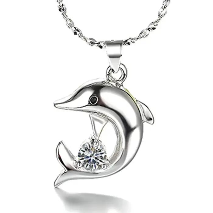 Ensemble de collier et boucles d'oreilles en forme de dauphin en argent Sterling S925