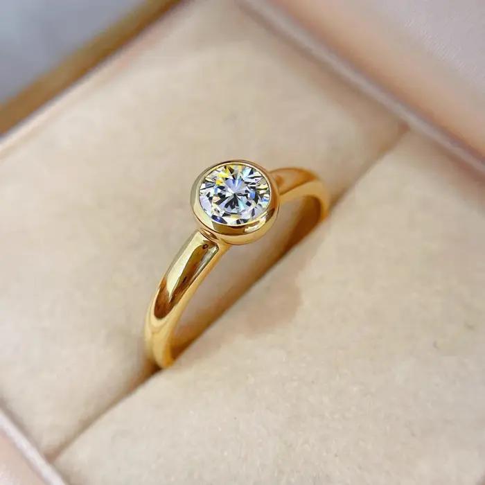 Bague en diamant véritable or 14 carats pour femmes