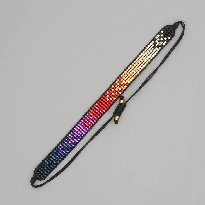 Bracelet perlé tissé à la main dégradé mode simplicité motif bohême réglable unisexe boule de riz