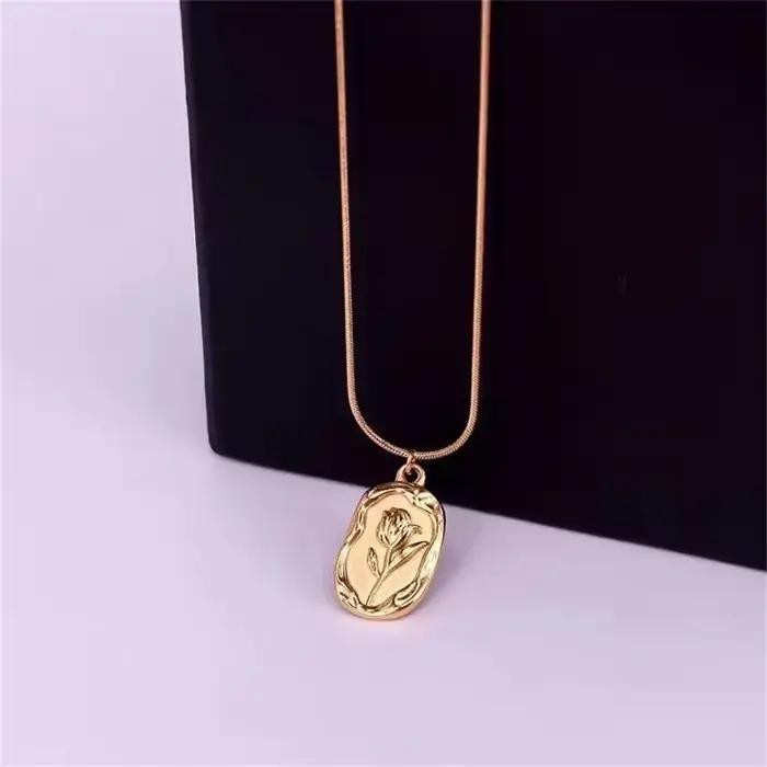Collier avec pendentif géométrique rose simple pour femmes style punk vintage mode bohème plaque dorée chaîne serpent ras du cou bijoux cadeau 2023