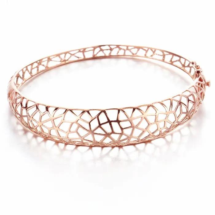 Bracelet à breloques creux en or violet pour femme, classique, léger, luxe, version large, or rose 14 carats, bijoux de mariage, accessoires, 585