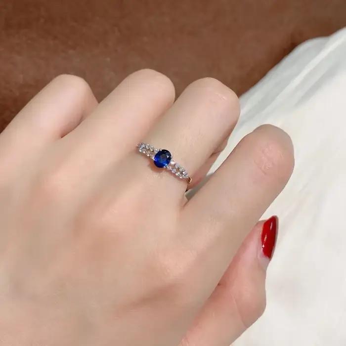 Bague saphir diamant incrusté d'argent 925 pour femme