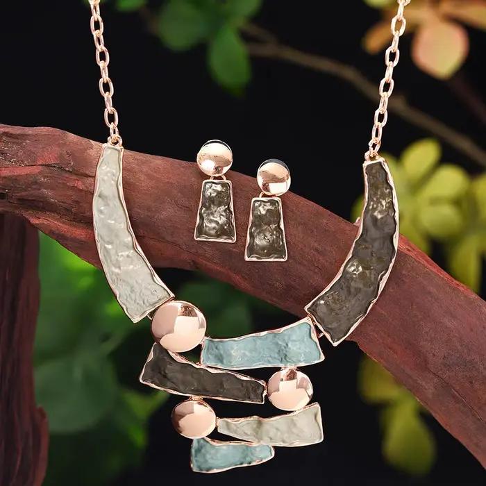 MeiceM – ensemble de bijoux multicolores en alliage de Zinc, mode géométrique élégante pour femmes, collier et boucles d'oreilles en émail, cadeau de fête des mères, 2024