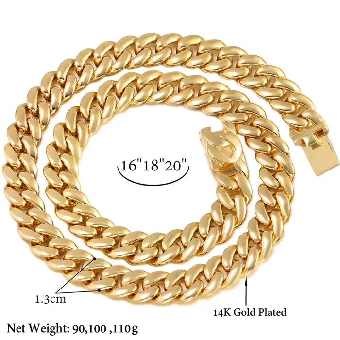 Collier chaîne cubaine Hip Hop pour hommes et femmes, chaîne Miami épaisse couleur or, bijou classique unisexe style streetwear, cadeau