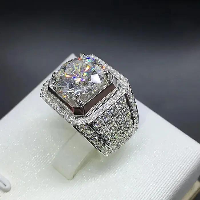 14K or Solitaire mâle 2ct laboratoire diamant Moissanite bague couleur argent bijoux fiançailles alliance anneaux pour hommes cadeau