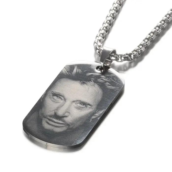 Collier avec pendentif en forme de bascule française gravée, personnalisé, Johnny Hallyday, Photo personnalisée, bijoux pour femmes et hommes