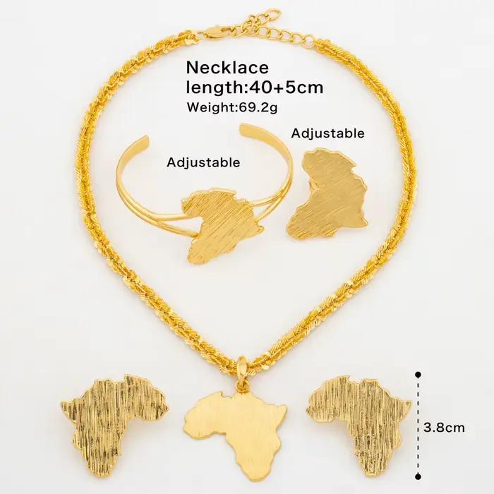 Ensemble de bijoux couleur or dubaï, chaîne Design carte africaine, boucles d'oreilles pour femmes, bague Barcelet, cadeau de fête de mariage