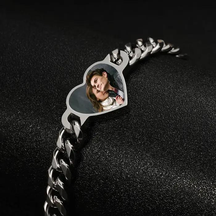 Bracelet personnalisable avec photo de cœur - Chaîne photo personnalisée pour couples et meilleurs a