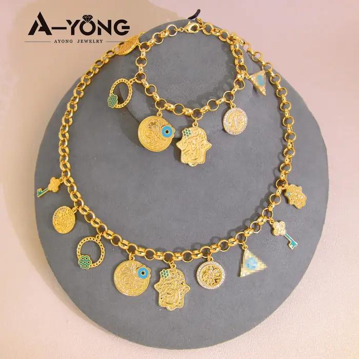 Collier à Breloques Arabe Hip Hop Plaqué Or 21 Carats Bijoux Vintage Pour Femmes Occasions Spéciales