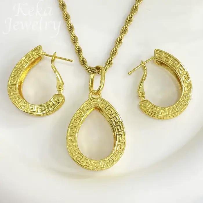 Ensemble de bijoux doré 18K pour femme, collier de mariage italien de luxe, pendentif et boucles d'oreilles pour occasions spéciales