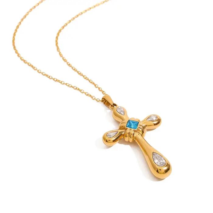 Yori – collier délicat avec pendentif croix en zircone cubique pour femmes