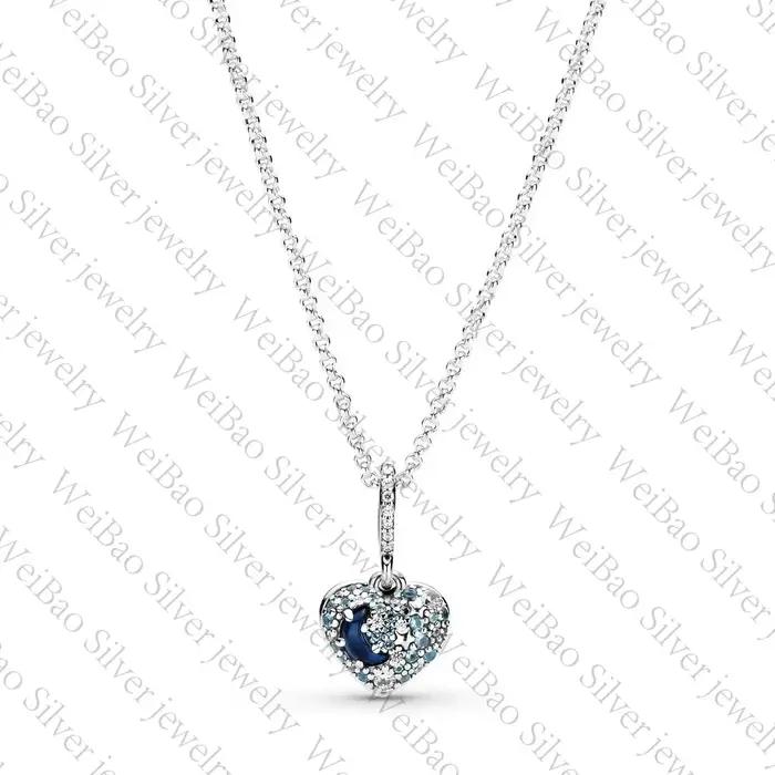 Collier en argent sterling 925 avec flocon de neige scintillant lune étoiles cœur pour femmes occasions spéciales