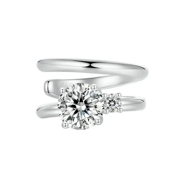 BAMOER Mono plaqué or blanc Double couche Moissanite oreille manchette 925 en argent Sterling oreille pince Moissanite boucles d'oreilles pour les femmes