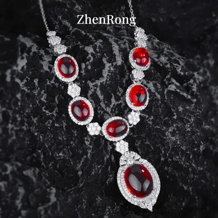Nouvel ensemble luxueux de bijoux en rubis et zircon AAAA